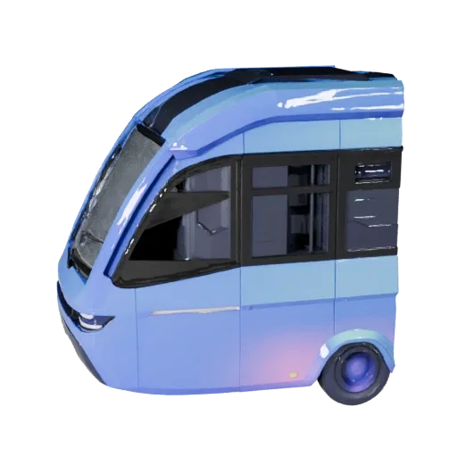 Высокополигональная 3D-модель футуристического автобуса, студийный вид крупным планом, высокополигональный объект транспортно