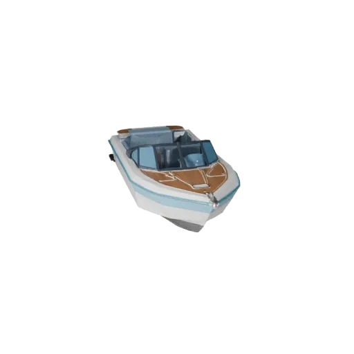 Низкополигональная 3D-модель скоростного катера, вид из игрового окна в три четверти, низкополигональный актив транспортного