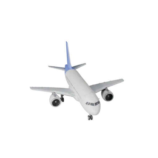 3D модель пассажирского самолета, вид в три четверти в студии, готовый для Blender объект транспорта с балансом фюзеляжа, инт