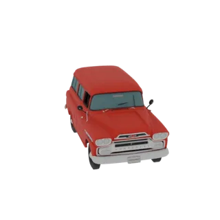 3D модель красного 1959 Chevrolet Apache 31 Panel Van, вид спереди в три четверти.