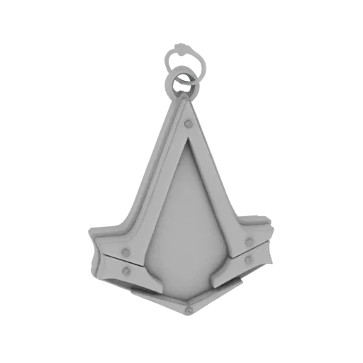 Рендер 3D модели серого кулона Скрытого Клинка Assassin's Creed с петлей для подвешивания.