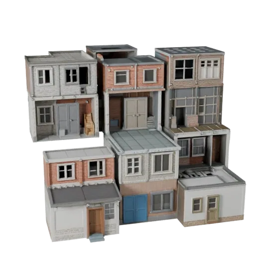 Модульный комплект деревни, готовая к Blender 3D модель, вид студийного рендера Blender, показывающий материалы модульного ст
