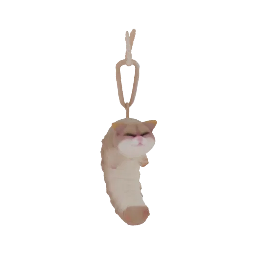 3D модель милой спящей кошки, свисающей с петли, с пушистой текстурой и светло-бежевой и розовато-коричневой окраской.